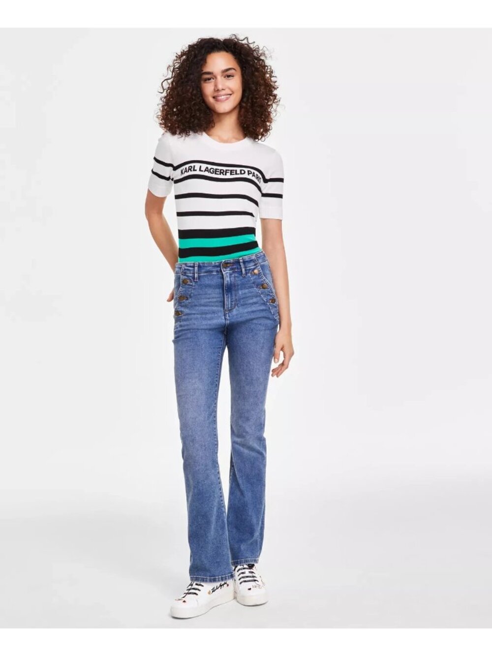 KARL LAGERFELD PARIS Women's Sailor Flared-Leg Jeans Blue Size 16 $110